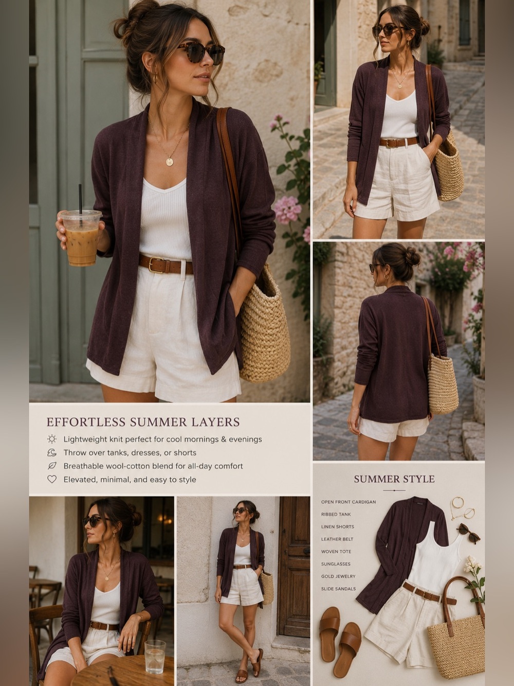 Marc O’Polo Merino Wool Cotton Open Front Cardigan Plum Minimalist Sweater